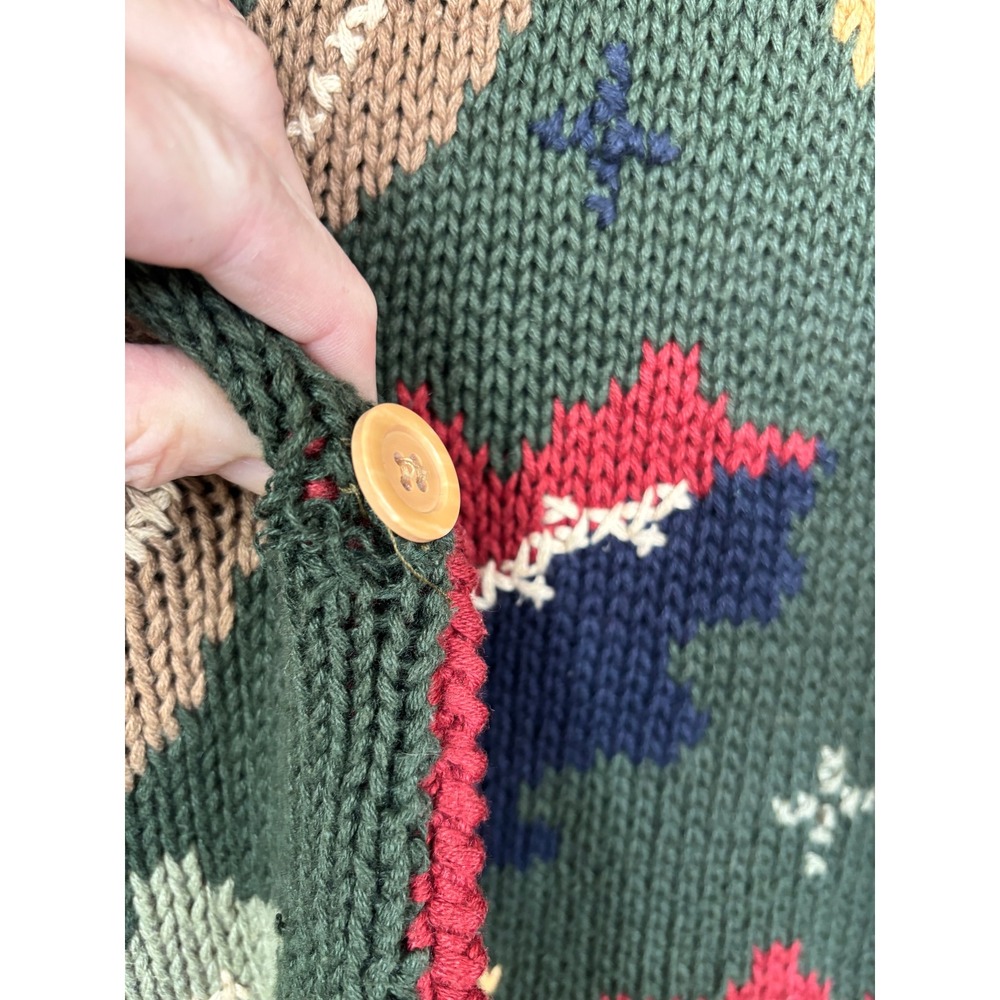 Christopher & Banks Green Hand Embroidered Fall Leaf Cardigan Sweater Medium - Picture 6 of 11